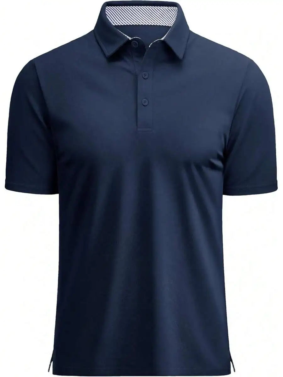 Mens Short Sleeve Cotton Pique 3-Button Classic Fit Casual Golf Shirt