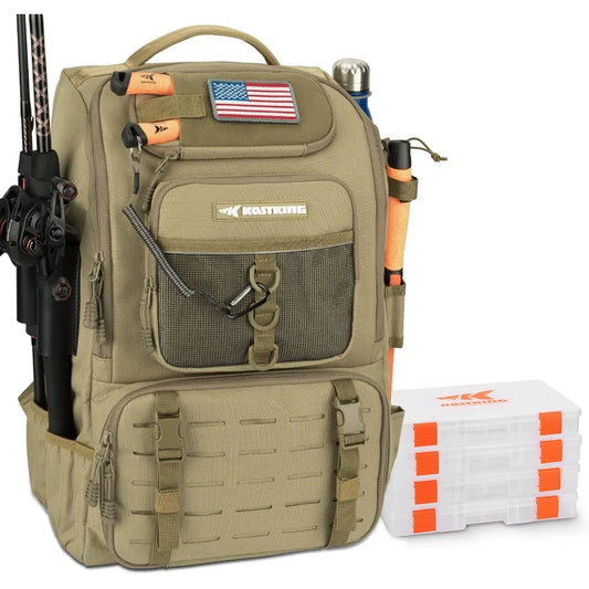 YTYIN Fishing Tackle Backpack With Rod Holder 4 Tackle Boxes