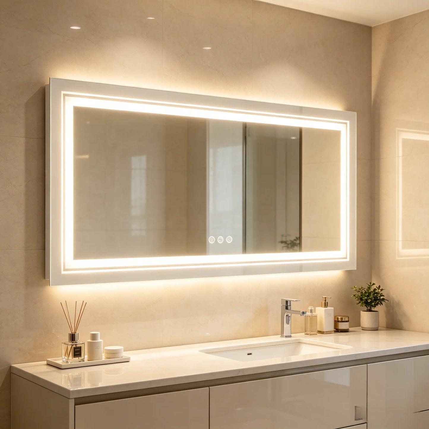 LED Illuminated Bathroom Mirror With Front Backlit Fogless Wall Mount