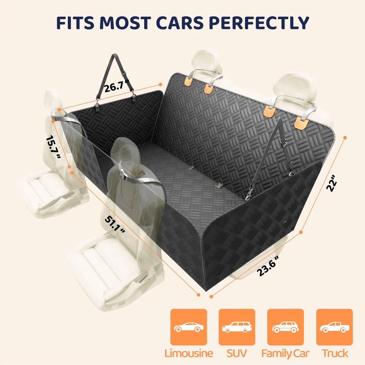 NONECN Car Rear Seat Dog Cover Hammock With Extender