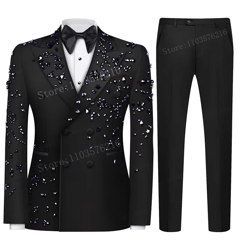 Olibexley Slim Fit Double Breasted Diamond Accent Suit