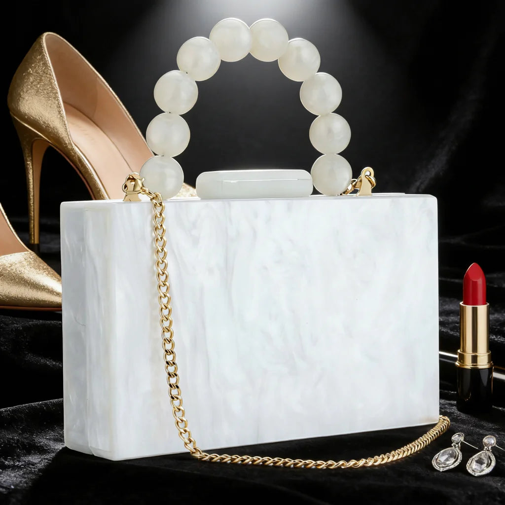 Acrylic Pearl Clutch Bag Small Square Bags Shopping Wedding Beach Evening Party Dinner Dress Purses PVC Women Purse