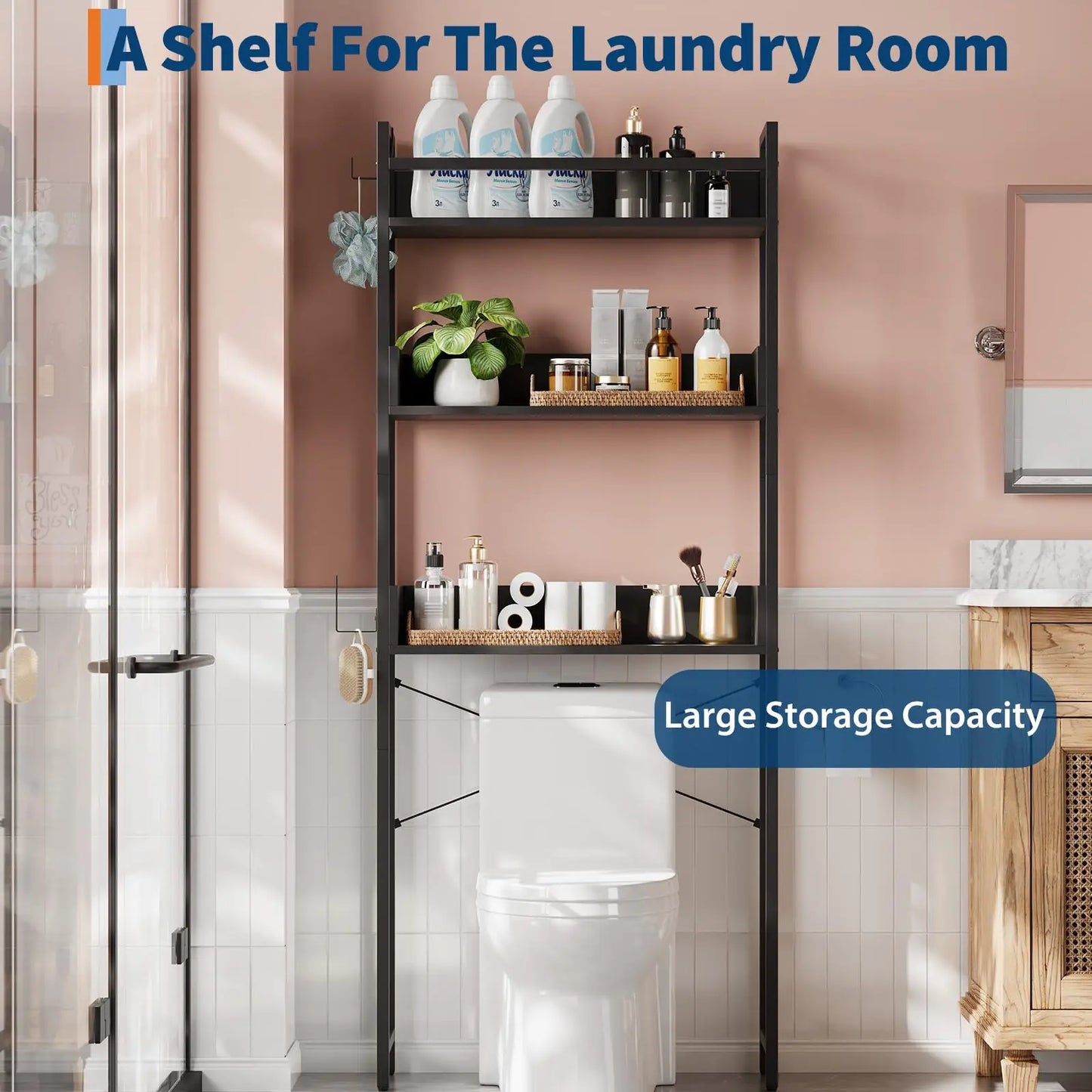 HiMISS 3 Tier Over Toilet Storage Rack Bathroom Wood Organizer