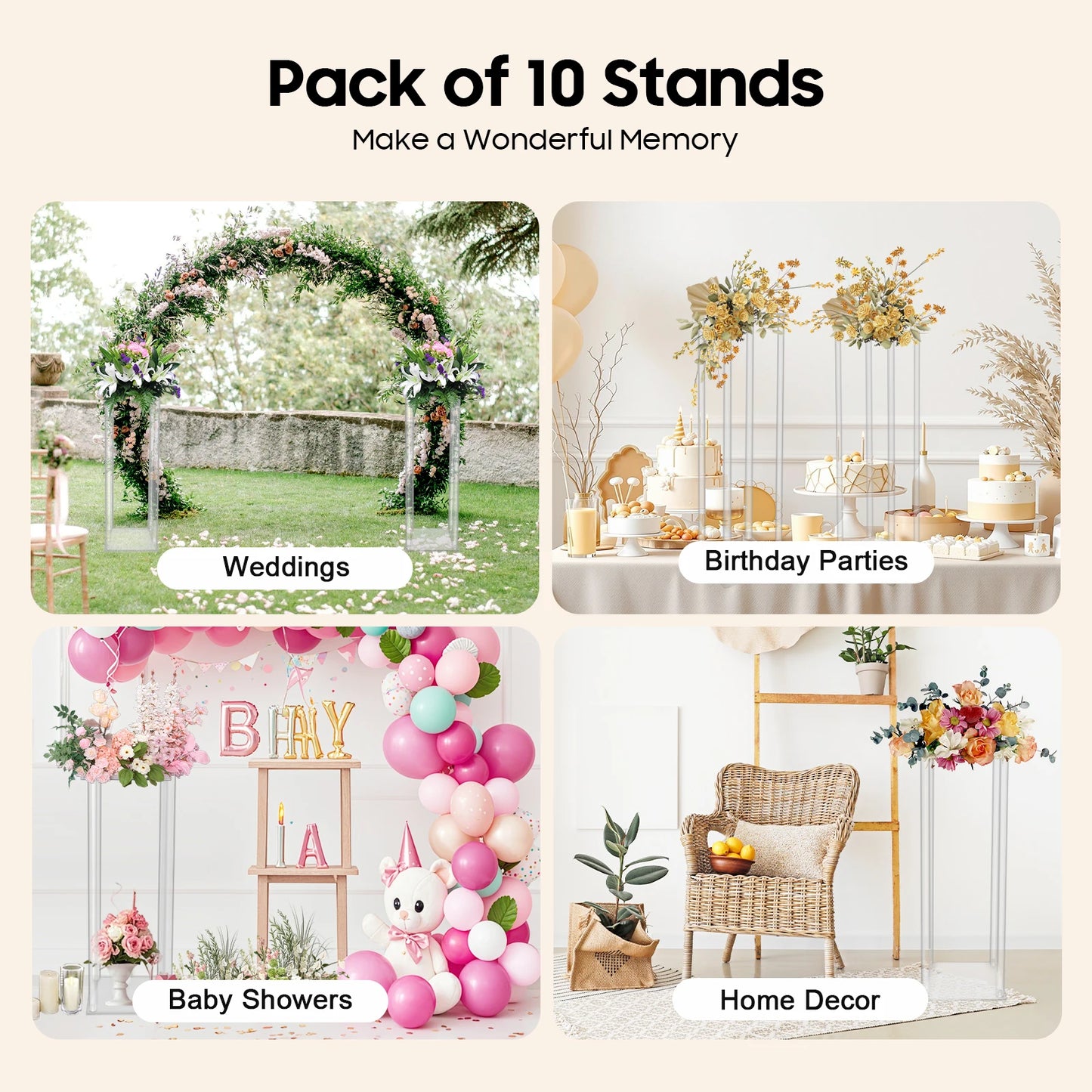 10 Pcs Clear Column Flower Display Stand Acrylic Vase Wedding Centrepieces Geometric Display Stand for Home Decor