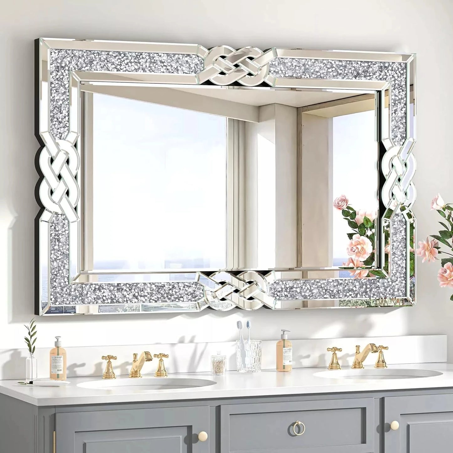 Wisfor Crushed Diamond Wall Mirror Framed Glass Vanity