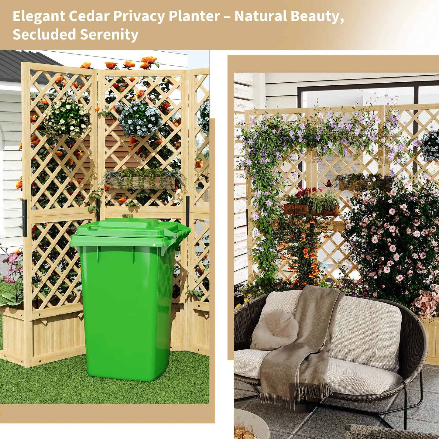 HiMISS Cedar Privacy Screen With Planter Box For Outdoor Space