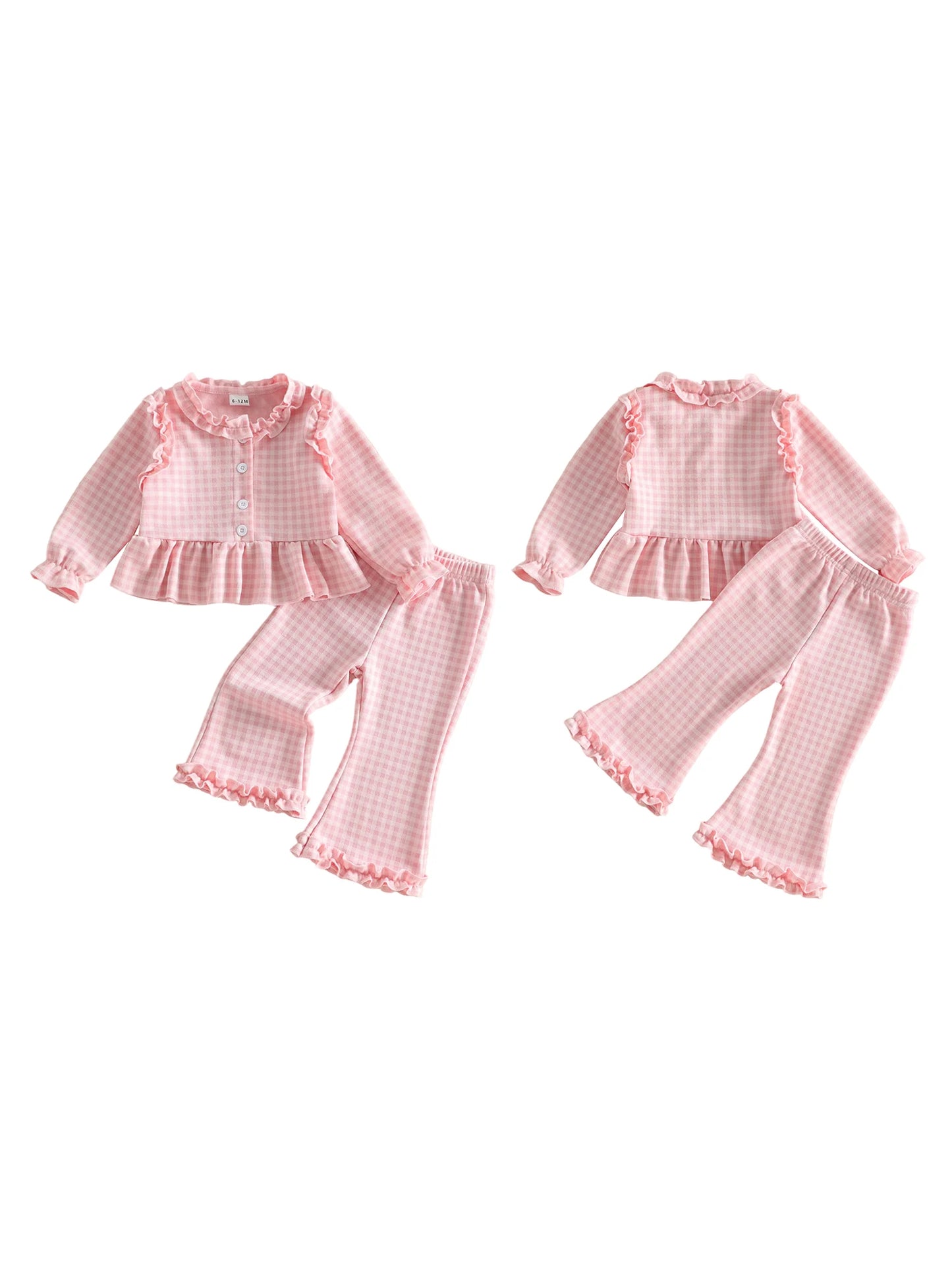 Girls Plaid Bell Bottom Set With Long Sleeve Fall Outfit