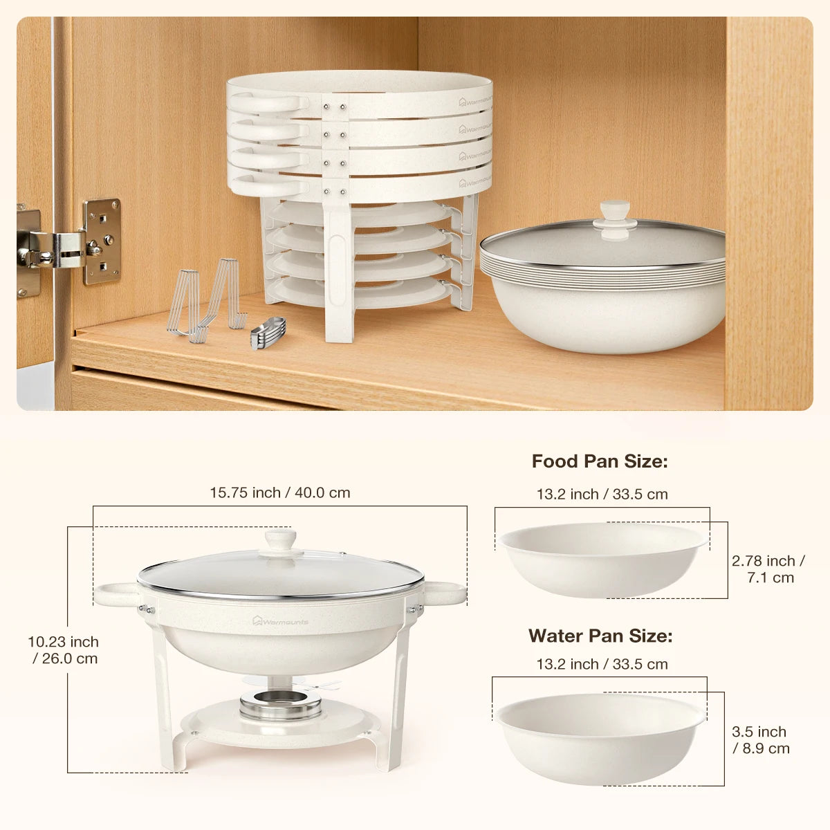 2/4Pack 5QT Fully Coated Round Chafing Dishes Buffet Set with Glass Lid White Style Chafer Water Pan