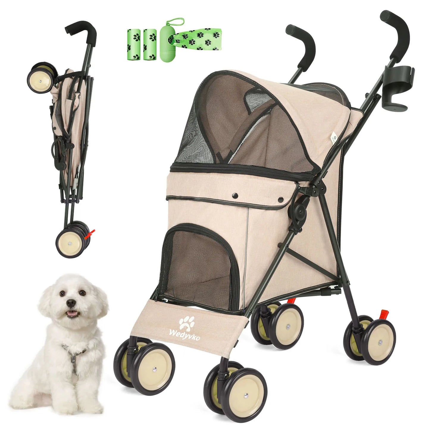 Wedyvko Pet Stroller Four Wheels With Brakes And Storage