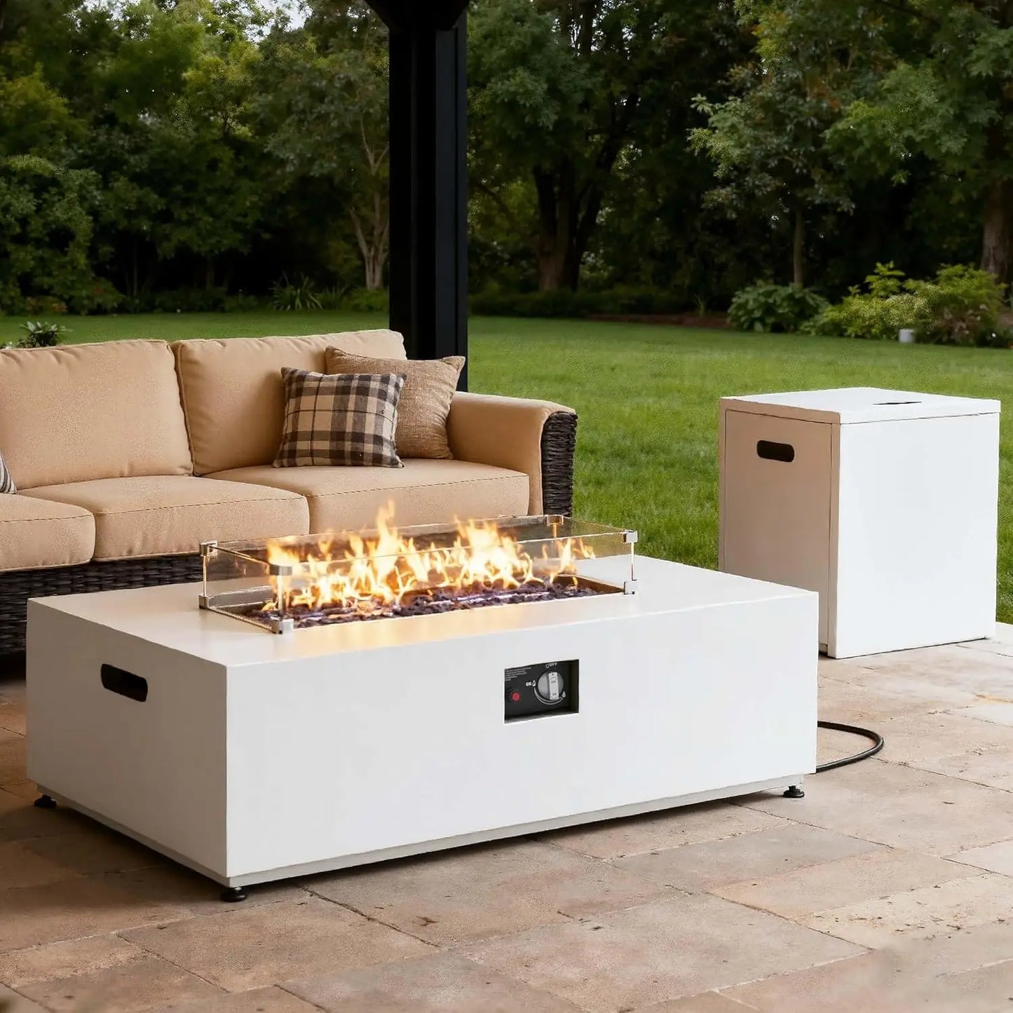 Propane Fire Pit Table Set With Tank Holder Glass Stones