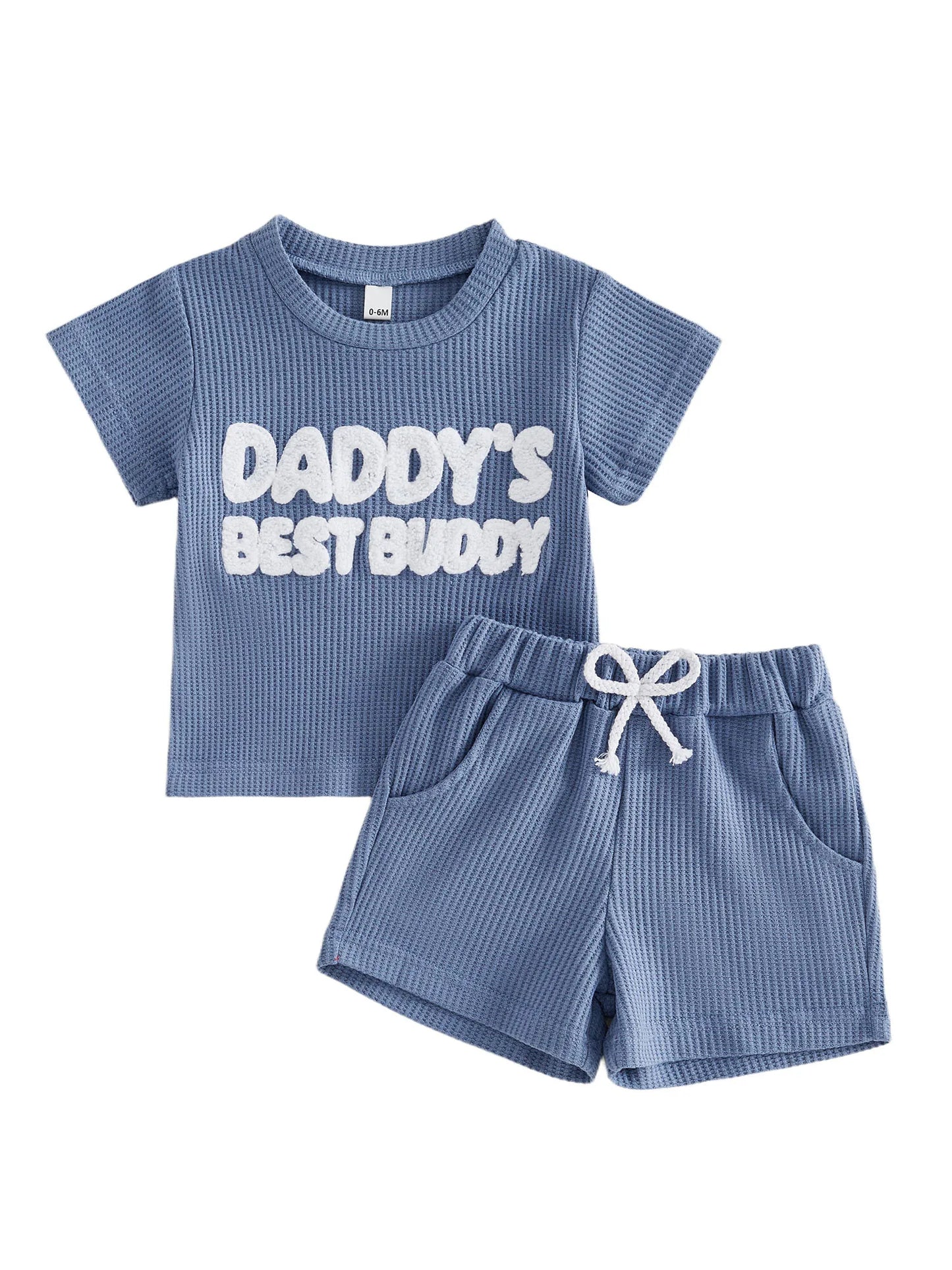 Infant Boy s Stylish Summer Ensemble with Embroidered Letters Crew Neck Short Sleeves and Matching Shorts - 2 Piece Set