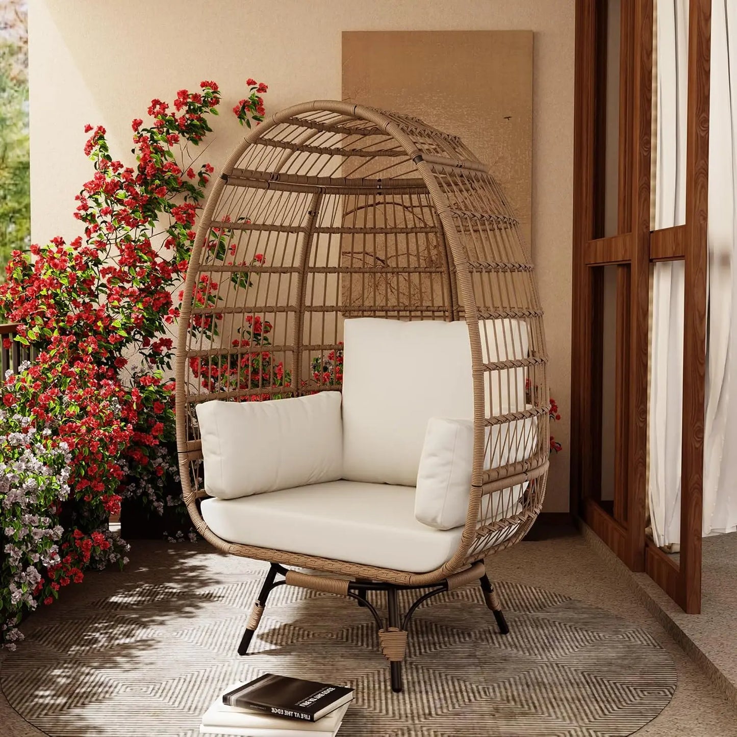 Studyset 360 Degree Swivel Rattan Egg Chair Outdoor Lounge Cushions