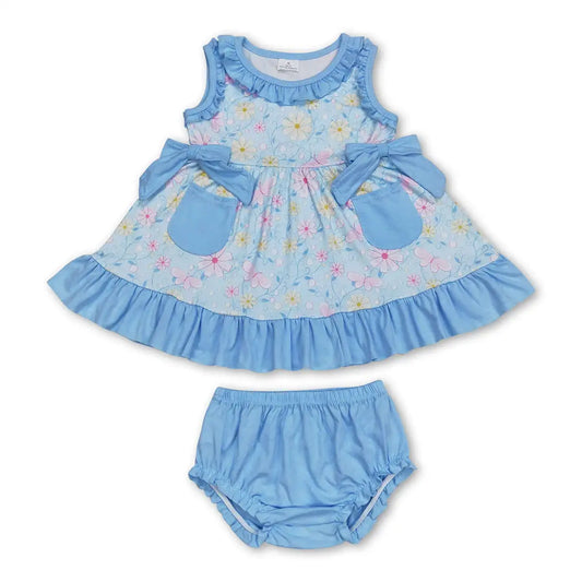 Sibling Baby Girls Flowers Tunic Top Bummies Outfits Sets