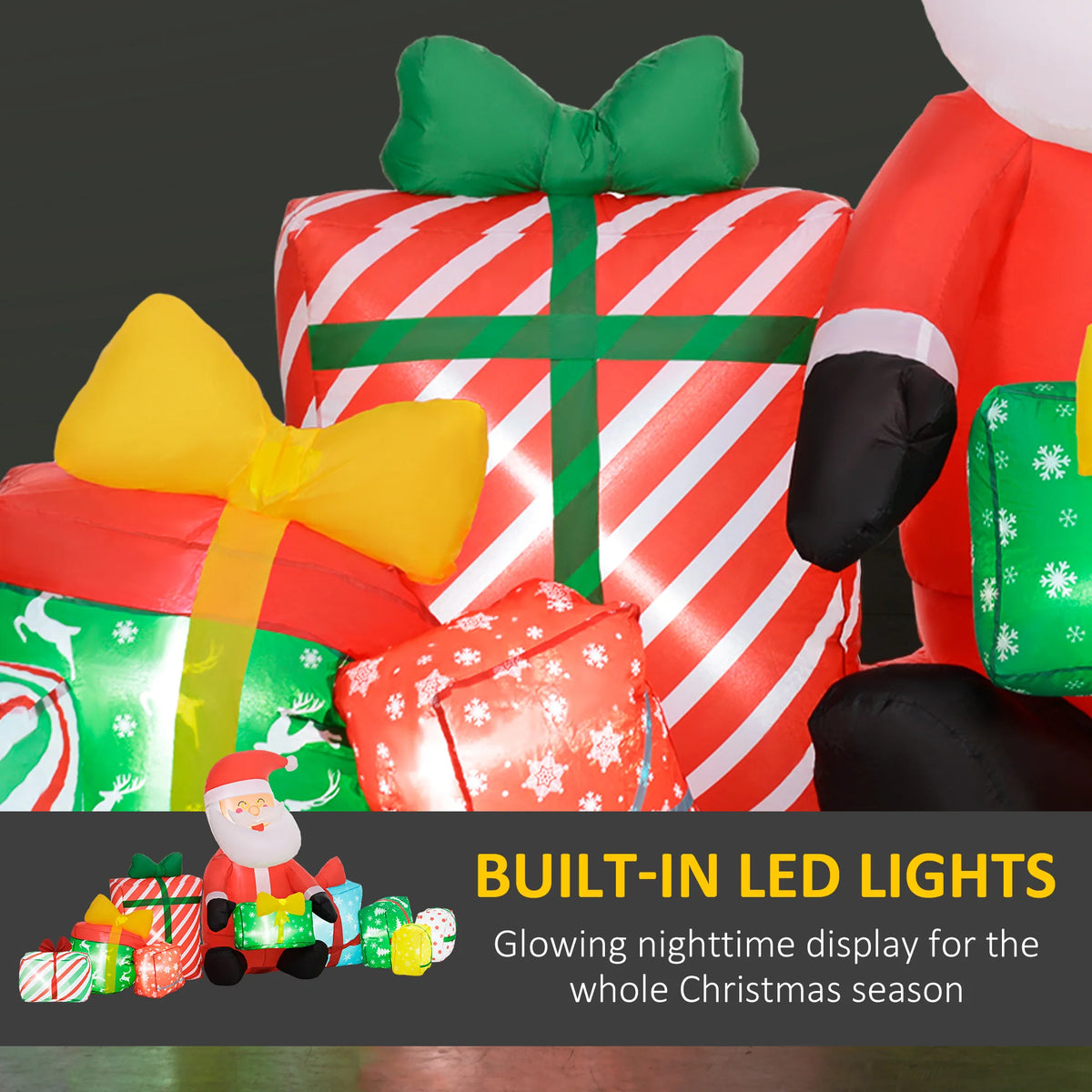 Outsunny Santa Claus Inflatable With Gift Boxes And Led Lights