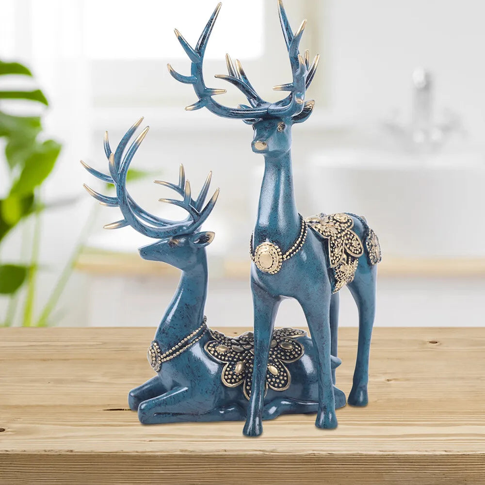 Sika Deer Tabletop Decor 2Pcs Resin Hand-Painted Deer Sculpture Figurines Smooth Surface Easy-Maintain For Desk Art Decor