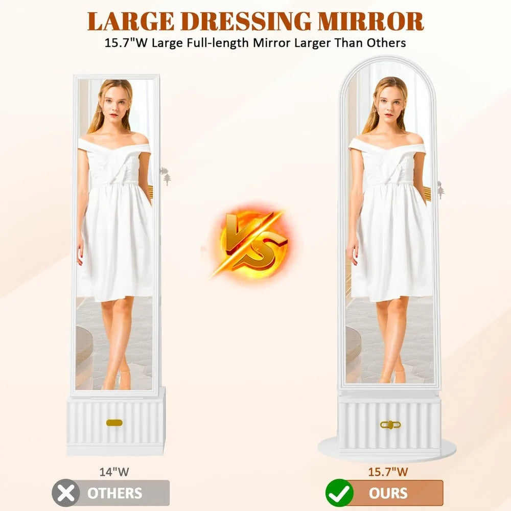 Full Length Jewelry Mirror Cabinet With Storage And Rotating Stand