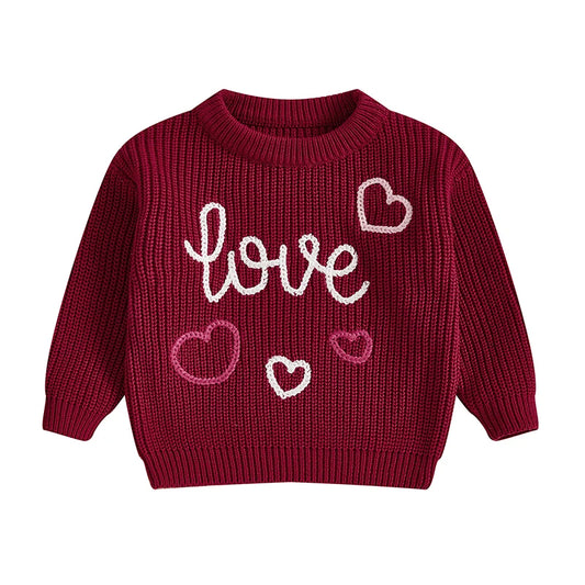 Valentine Day Baby Sweater With Heart Embroidery Long Sleeve