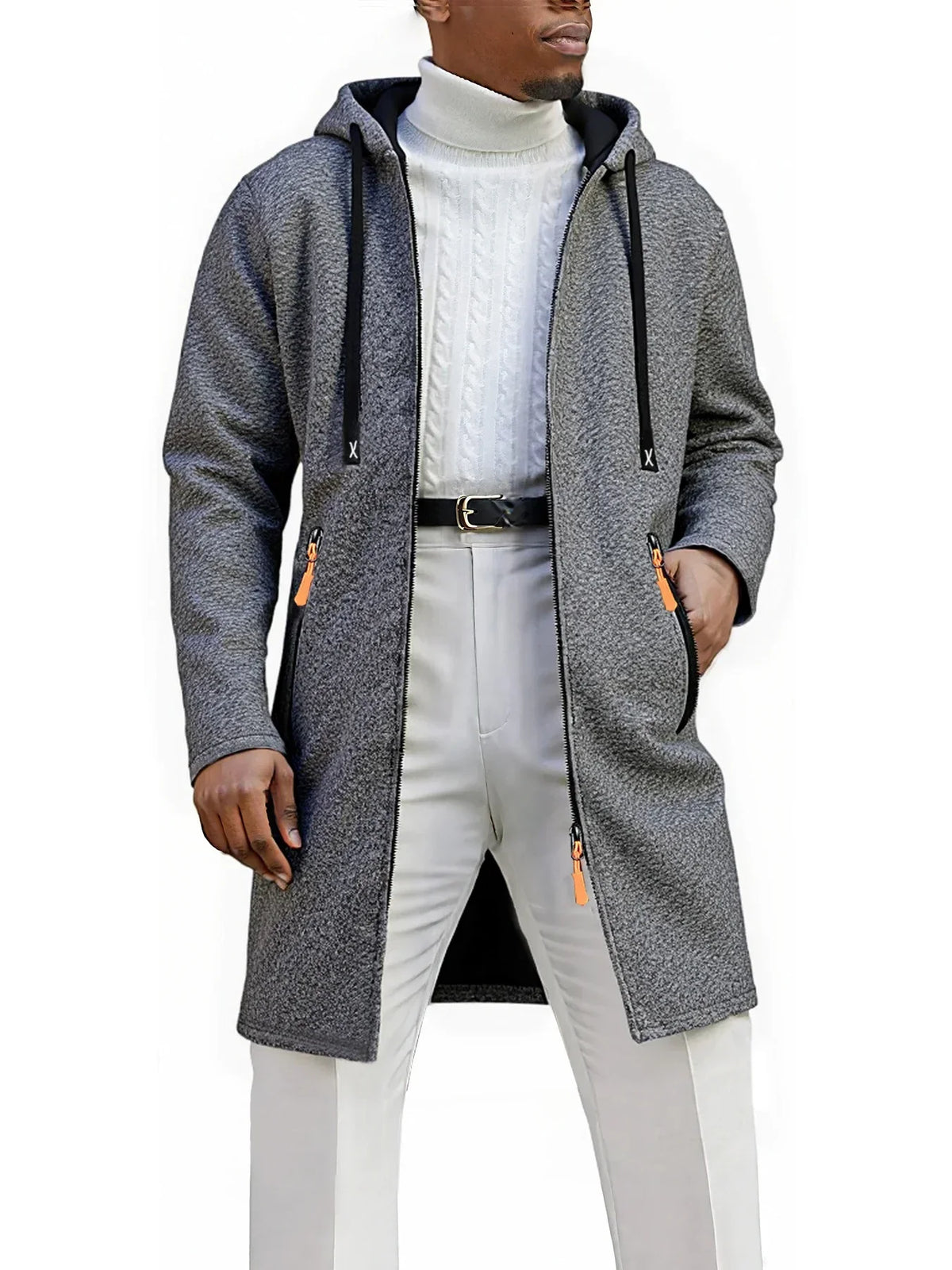Men's Fleece Lined Hooded Zip Jacket With Zipper Pockets for Casual Wear