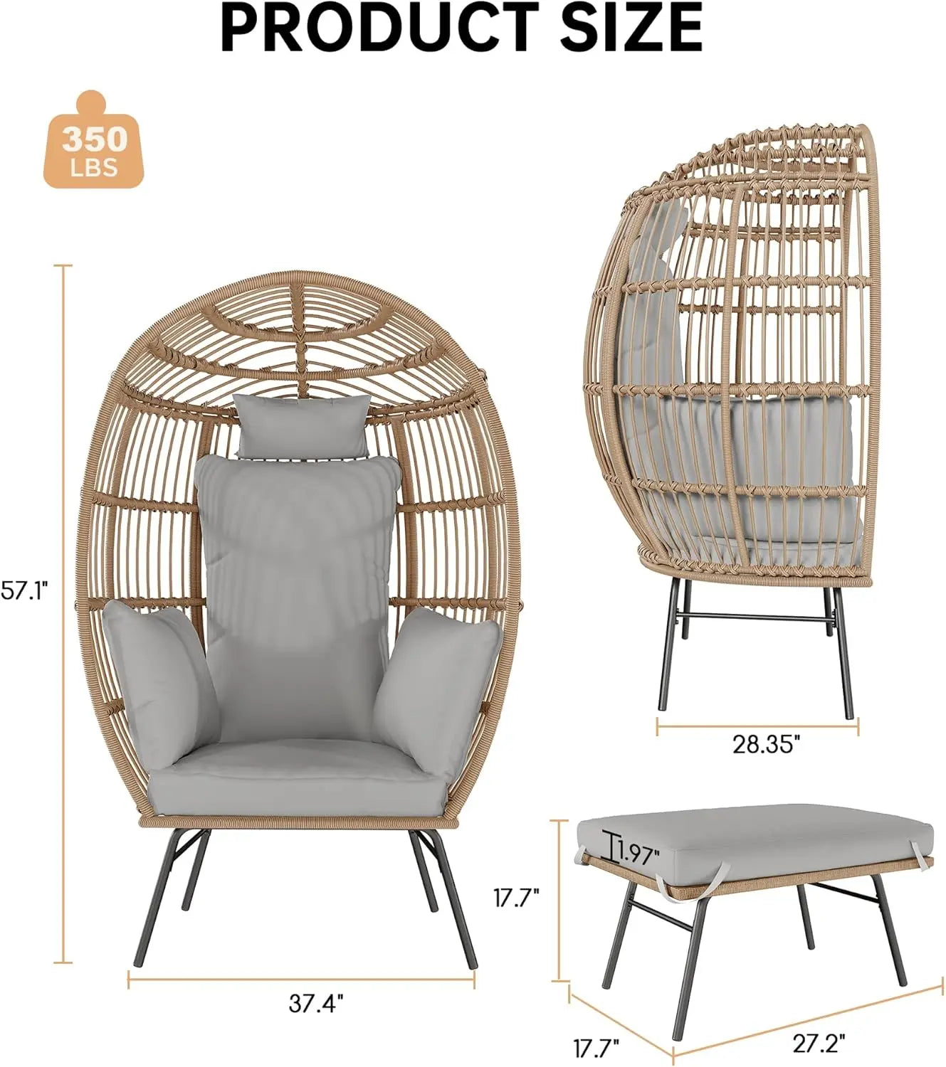 Studyset 360 Degree Swivel Rattan Egg Chair Outdoor Lounge Cushions