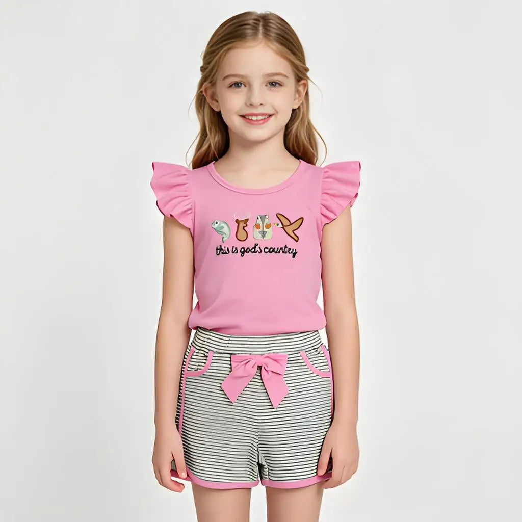 Toddler Girls TwoPiece Summer Outfit Flutter Sleeve Ruffle Tunic Shorts