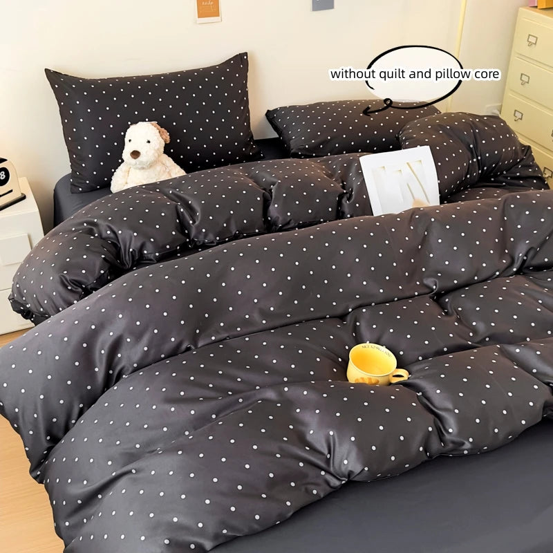 Satin Duvet Cover Set 1-3 Pc With Black Dot Print