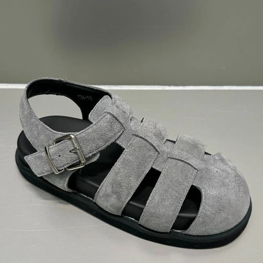 AUTUSPIN Retro Women Genuine Leather Flat Sandals Fashion Comfort Casual Buckles Shoes Woman Summer Hollow Out Sandals Round Toe