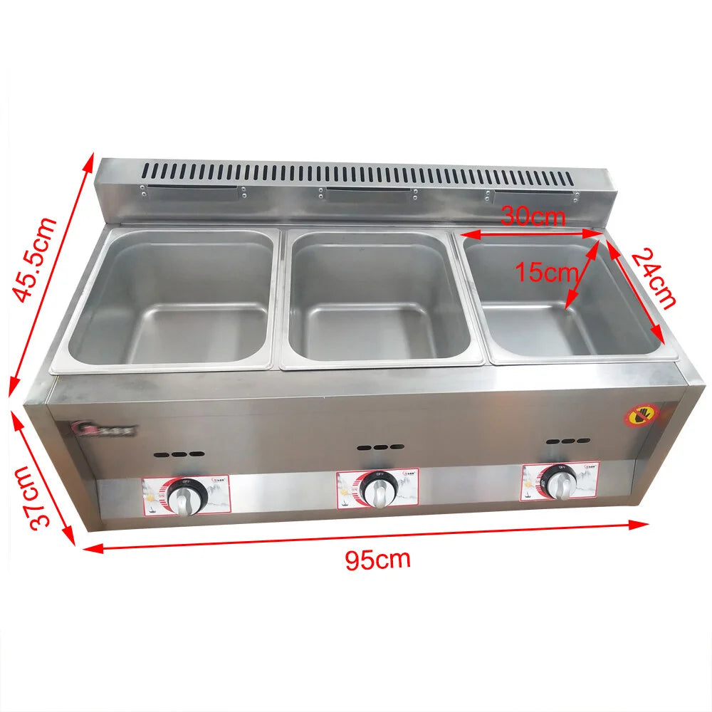 3 Pan Gas Fryer Warmer For Commercial Buffet Catering