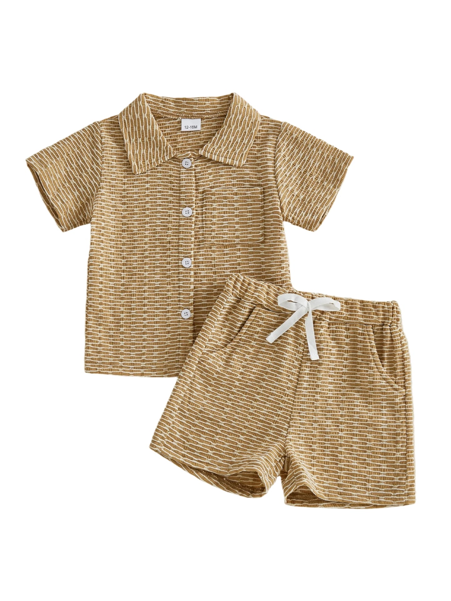 Infant Boy s Summer Outfit Set with Textured Short Sleeve Button-up Collar Shirt and Matching Shorts for Toddlers