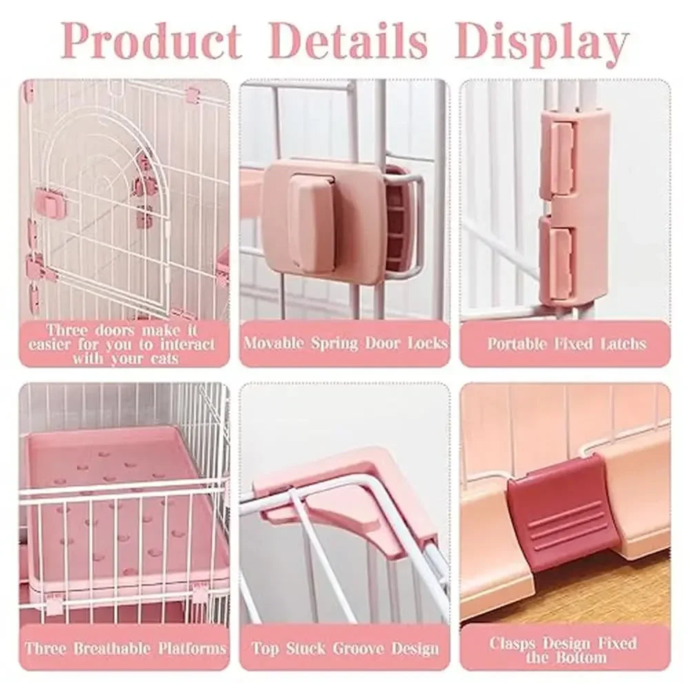 XMSJ Metal Cat Cage Indoor Playpen With 3 Platforms Ramp And Doors