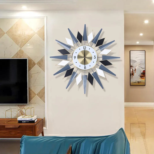 23.6 Inch Modern Large Decorative Wall Clock Silent Non Ticking,Retro Star VWall Clock Decor,Battery Operated Sun Wall Clock