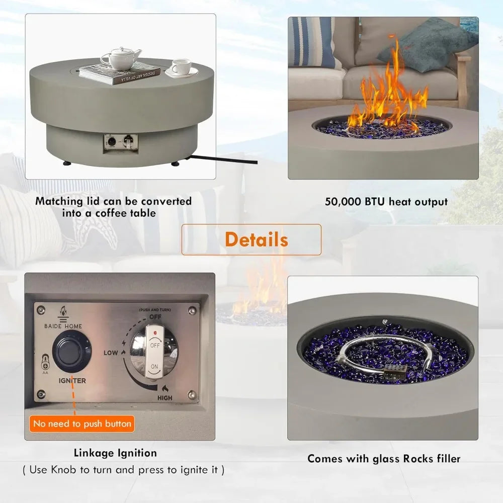 Outdoor Gas Fire Pit Table 50,000 BTU Convertible Propane Natural Gas