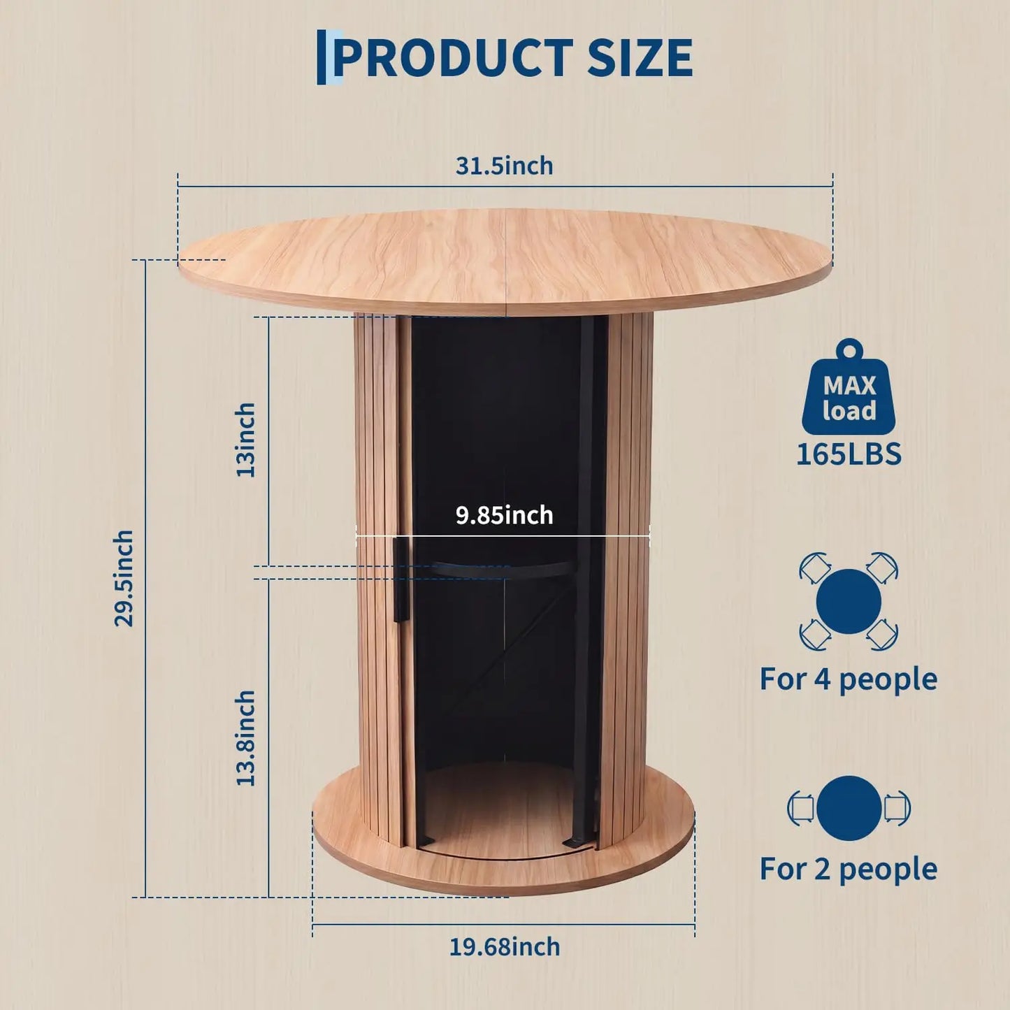 31.5in Round Dining Table For 2-4, Space Saving Kitchen Table With Center Storage, Farmhouse Wood Table For Homes & Dining Rooms