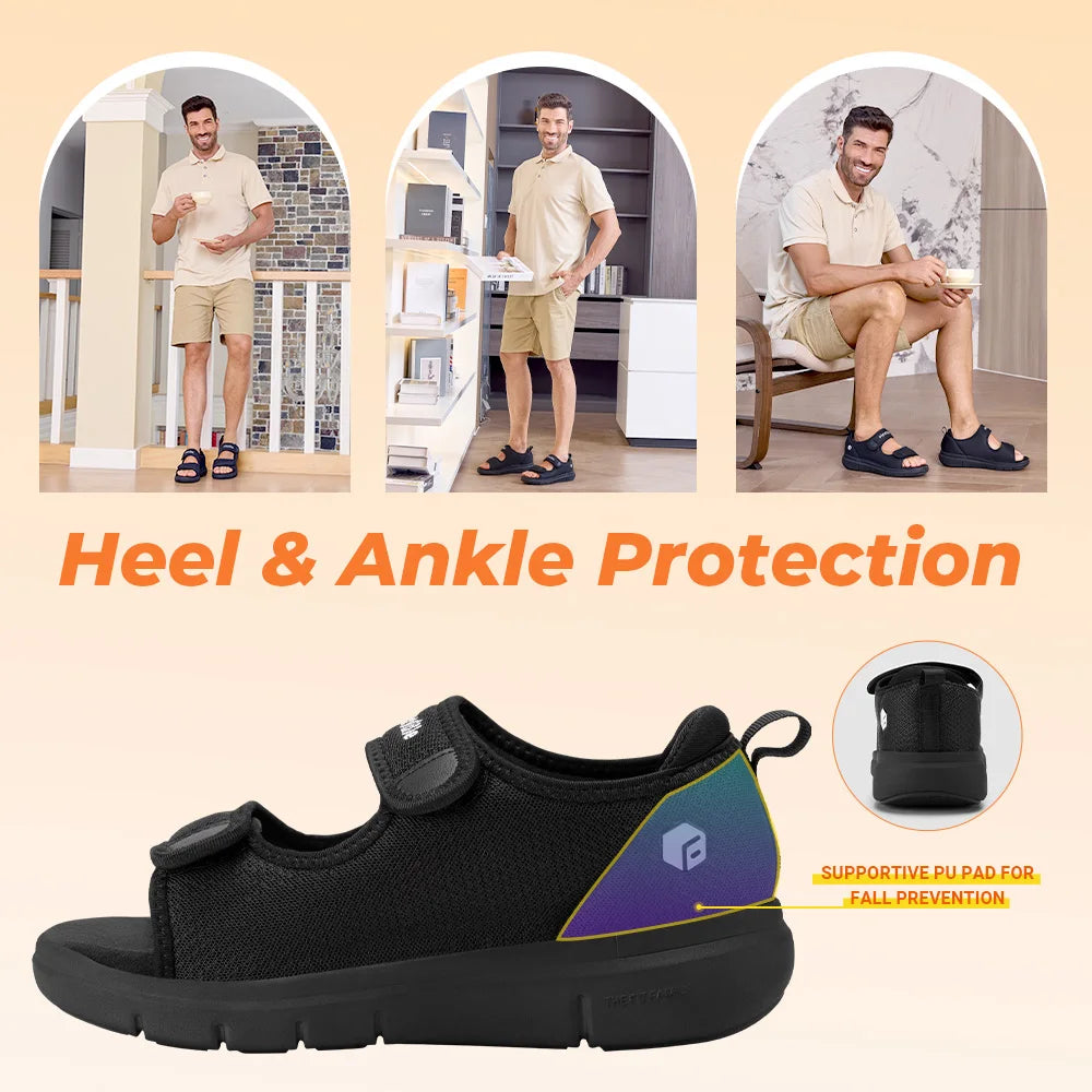 Fittington Men‘s Diabetic Sandals Wide Width with Arch Support Men Diabetic Shoes Adjustable For  Feet Foot Pain Relief Plantar