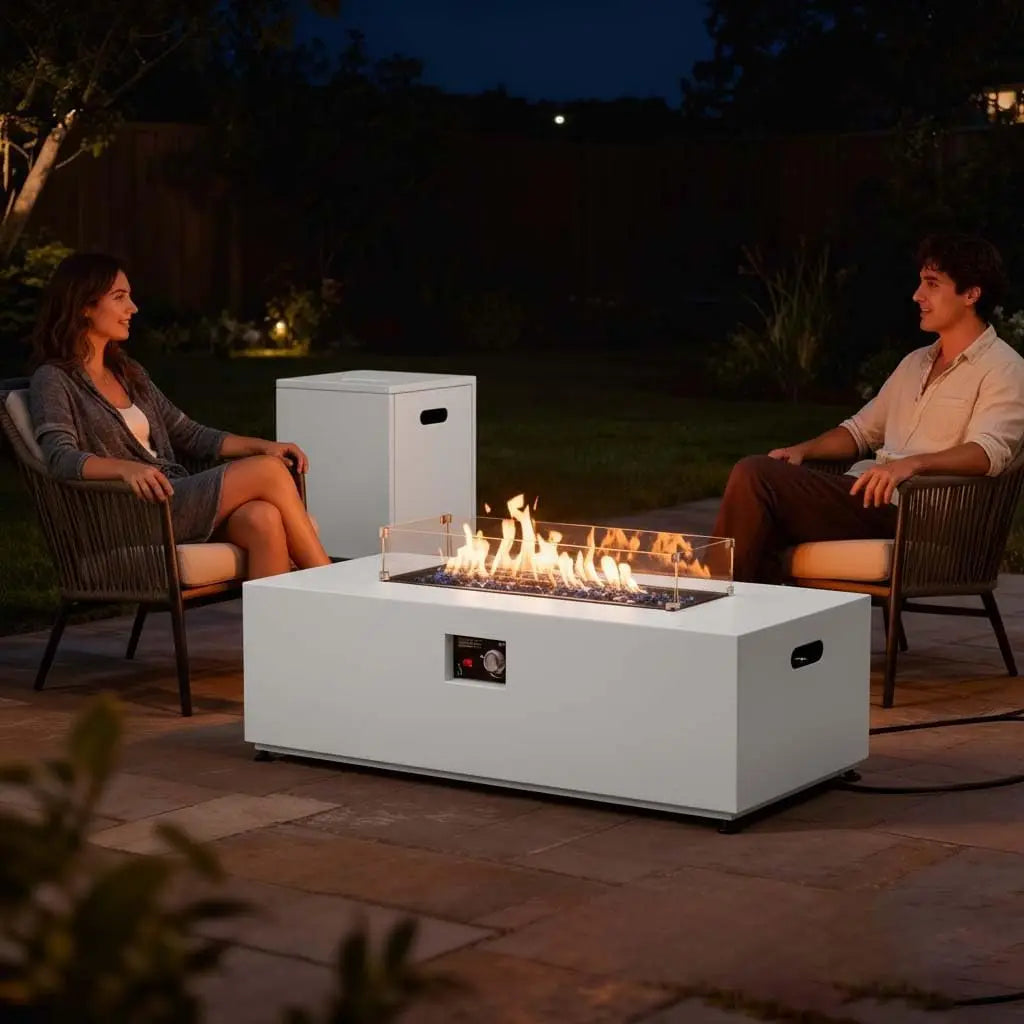 Propane Fire Pit Table Set With Tank Holder Glass Stones
