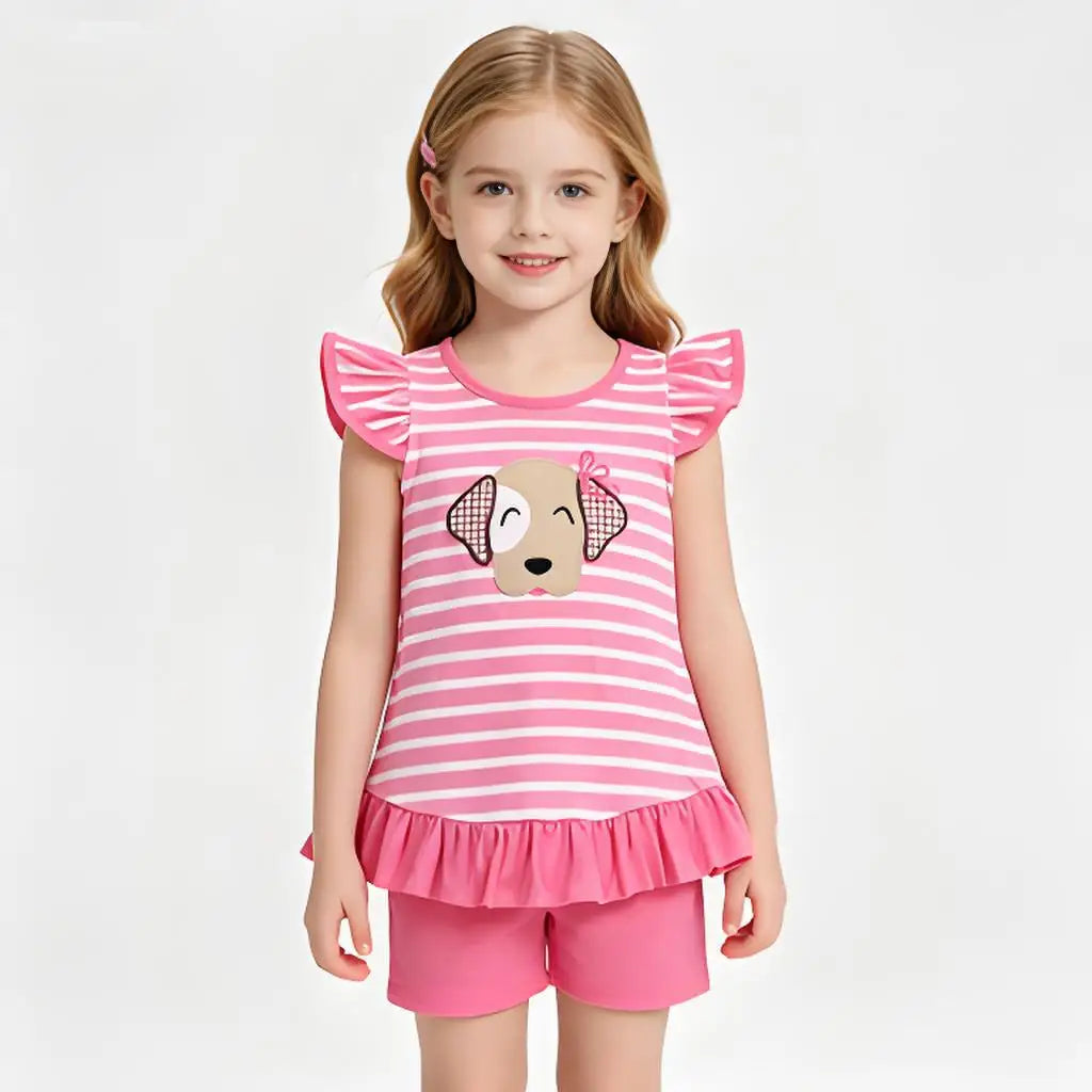 Toddler Girls TwoPiece Summer Outfit Flutter Sleeve Ruffle Tunic Shorts