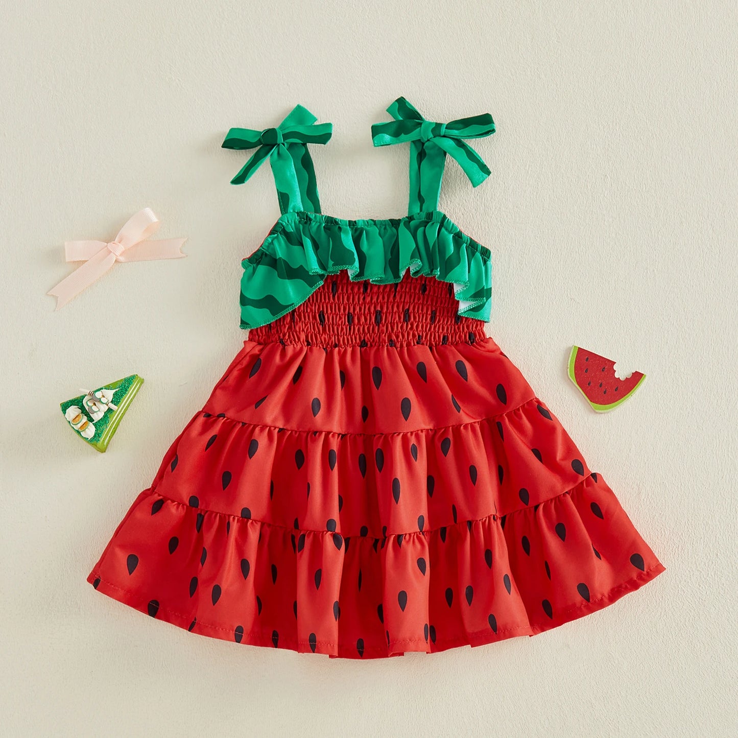 Cute Baby Girl s Floral Print Sleeveless Dress Ruffle Hem Summer A-line Dress with Bowknot Detail Casual Wear