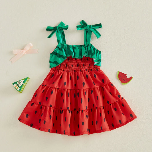 Cute Baby Girl s Floral Print Sleeveless Dress Ruffle Hem Summer A-line Dress with Bowknot Detail Casual Wear