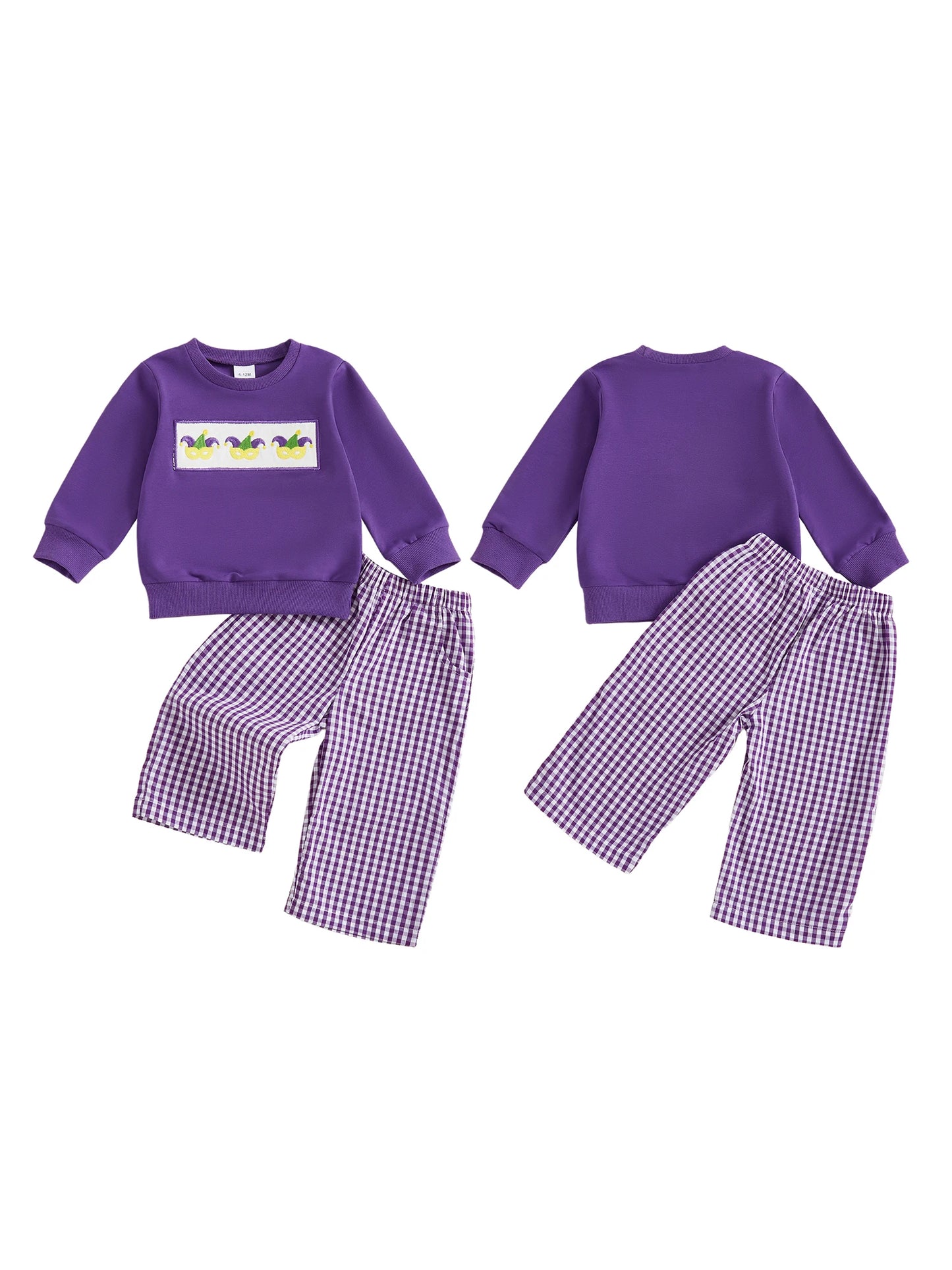 Infant Boy s Circus Theme Clothing Set with Embroidered Letter Detail Cozy Crew Neck Sweatshirt and Plaid Pants
