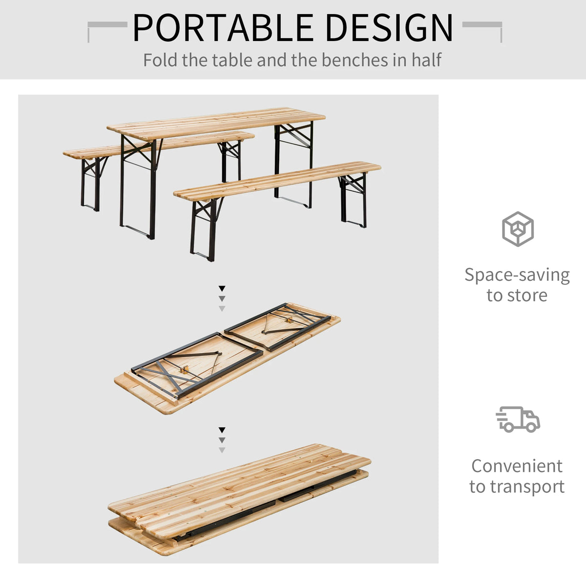 Outsunny Camping Table Set Wood Top Metal Frame Outdoor Furniture