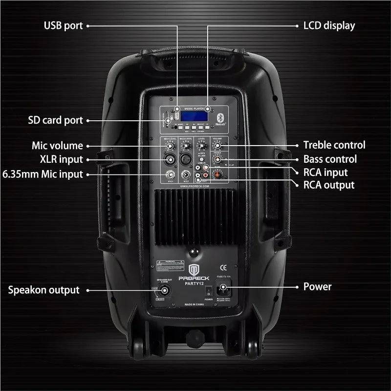 HOT SELLIG QUALITY Party 12 12-Inch 1000 Watts 2-Way Powered PA Speaker System Combo Set With Bluetooth/USB Drive Read Function