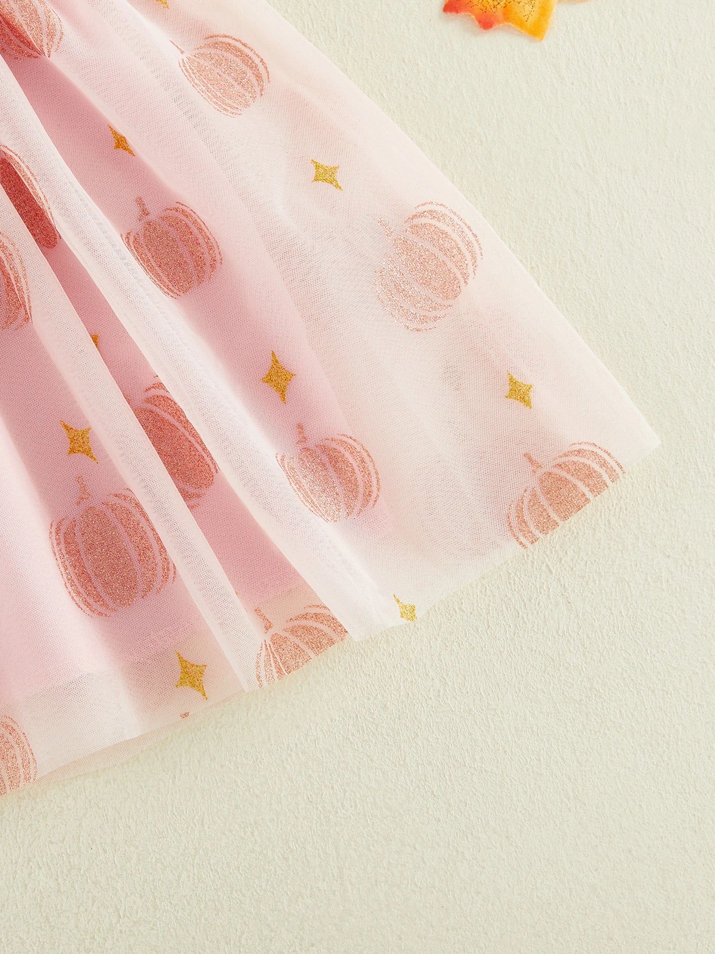 Toddler Halloween Dress With Tulle Flying Sleeves Bow Pumpkin Decor