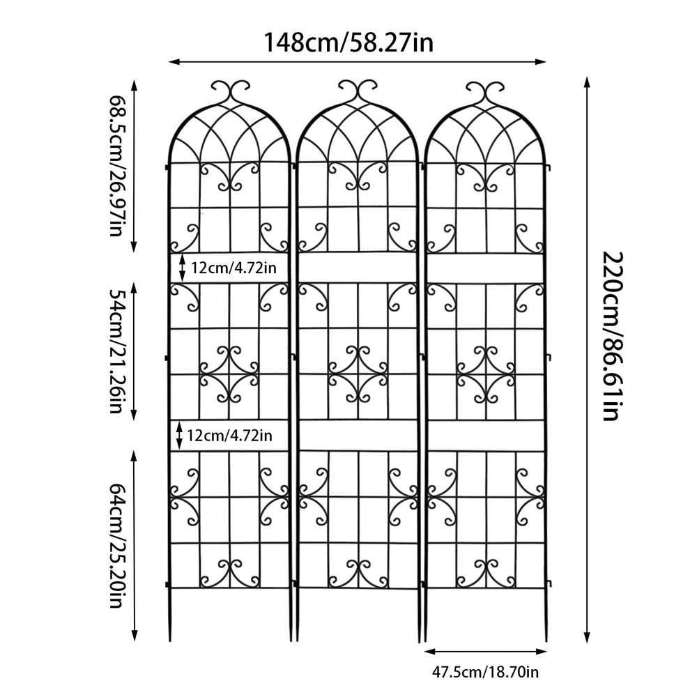 3 Pack Rustproof Metal Garden Trellis For Climbing Plants