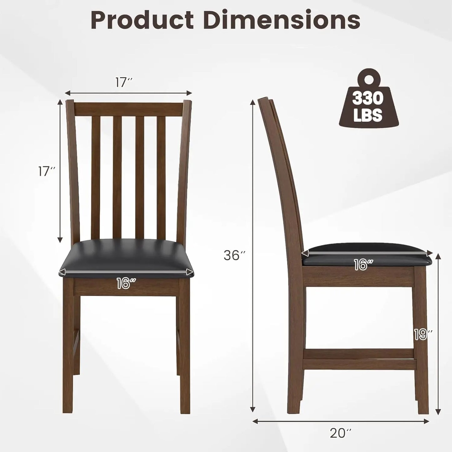 Wooden Dining Chairs Set of 4, Faux Leather Upholstered Kitchen Chair w/Rubber Wood Legs, Curved Back, Padded Seat,, Customized