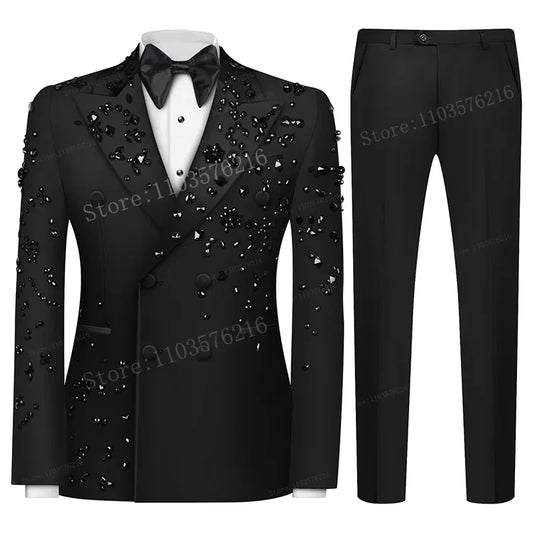 Olibexley Slim Fit Double Breasted Diamond Accent Suit