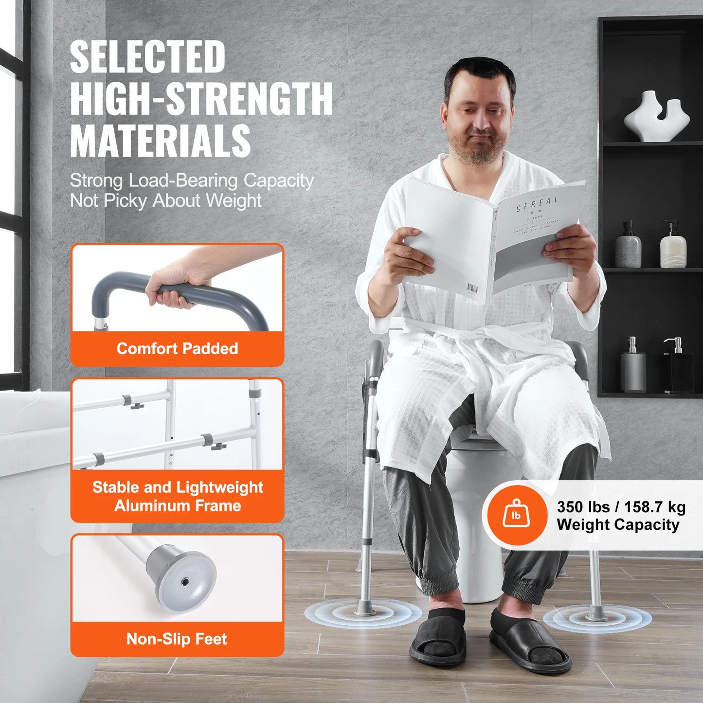 SucceBuy Adjustable Raised Toilet Seat With Comfort Padded Aluminum Frame