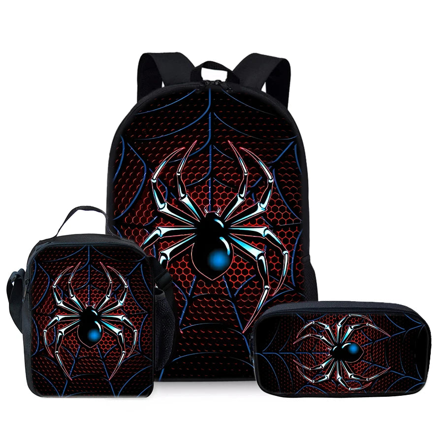 Spider Pattern Three Piece 3D Cartoon School Backpack Set For Children