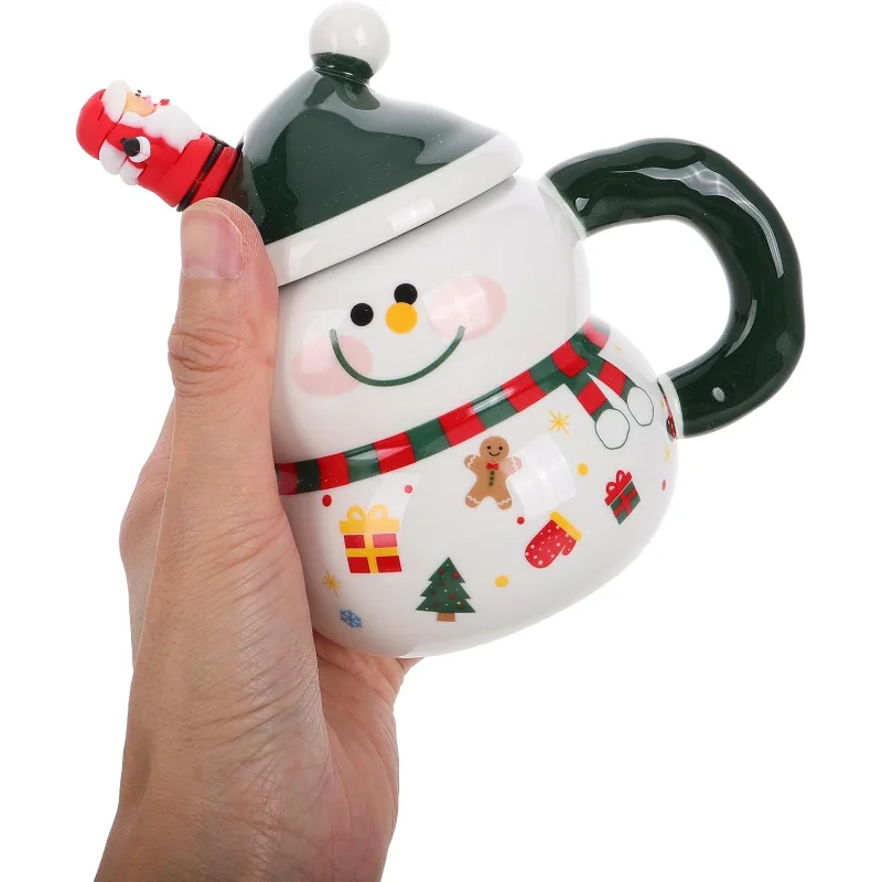 Snowman Mugs With Lid Porcelain Christmas Coffee Mugs