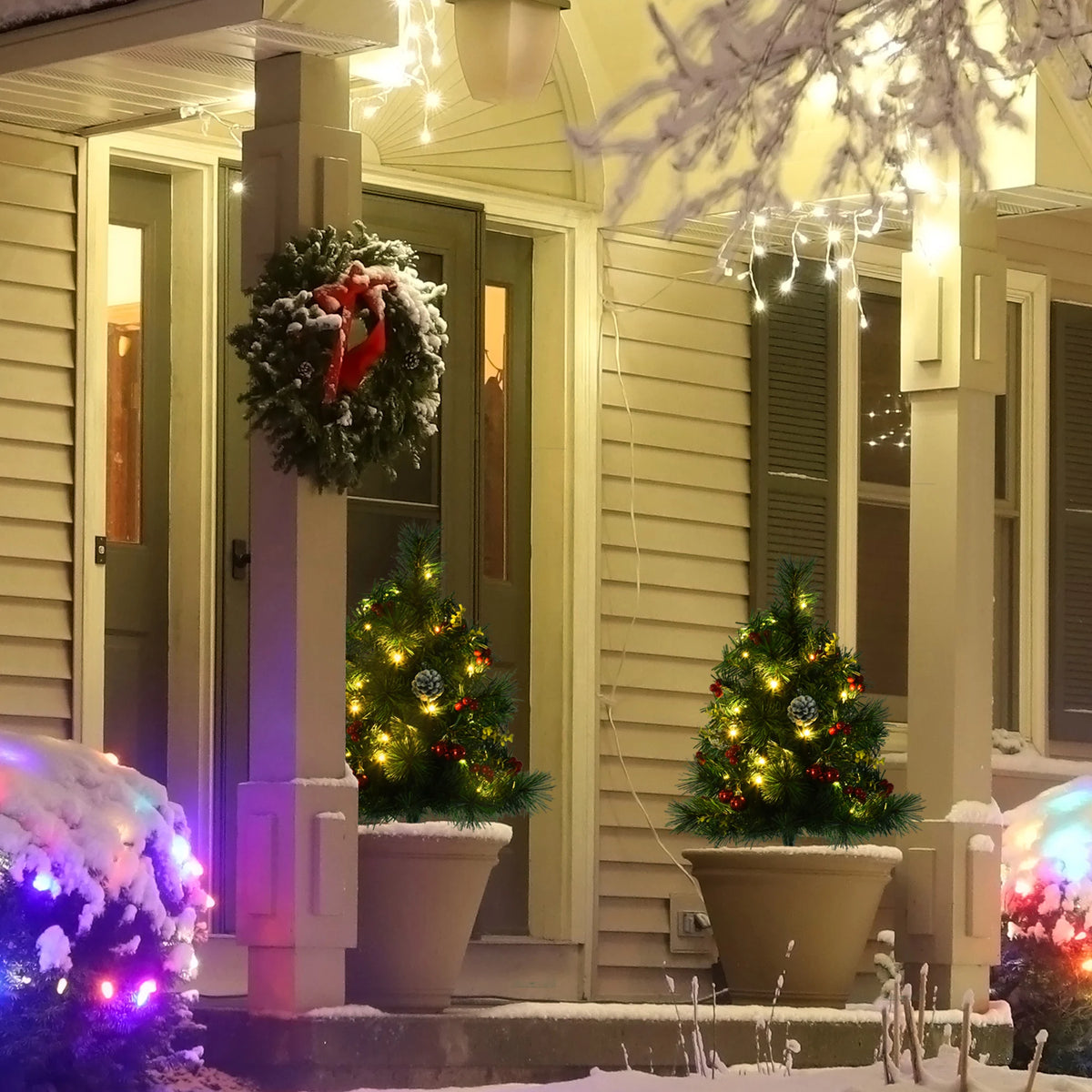 Homcom Artificial Pine Christmas Tree Pre Lit With Ornaments