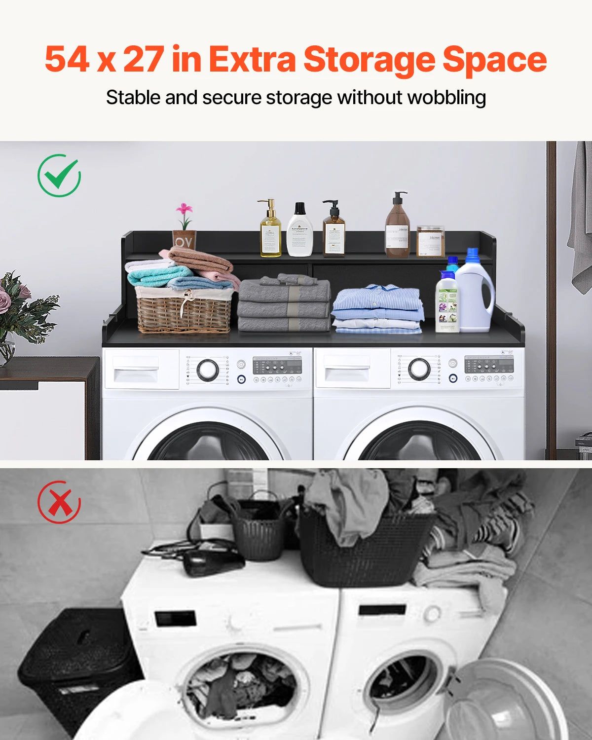 SucceBuy Washer Dryer Countertop With Wooden Drawer Shelf Laundry Topper