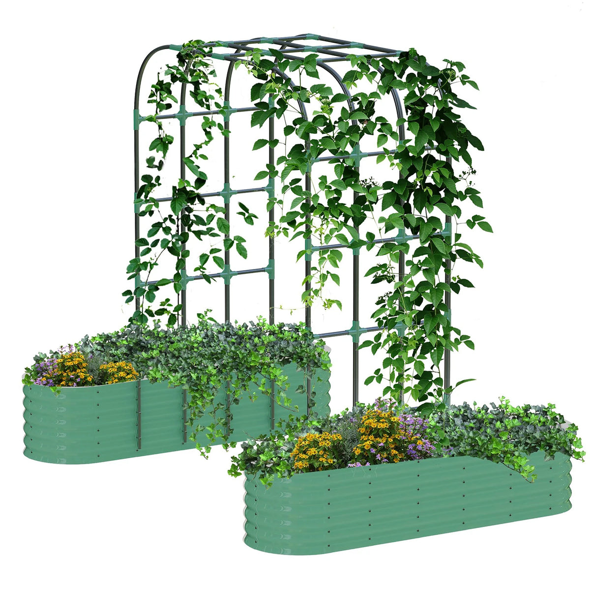 HiMISS Galvanized Raised Garden Bed With Arch Trellis For Plants